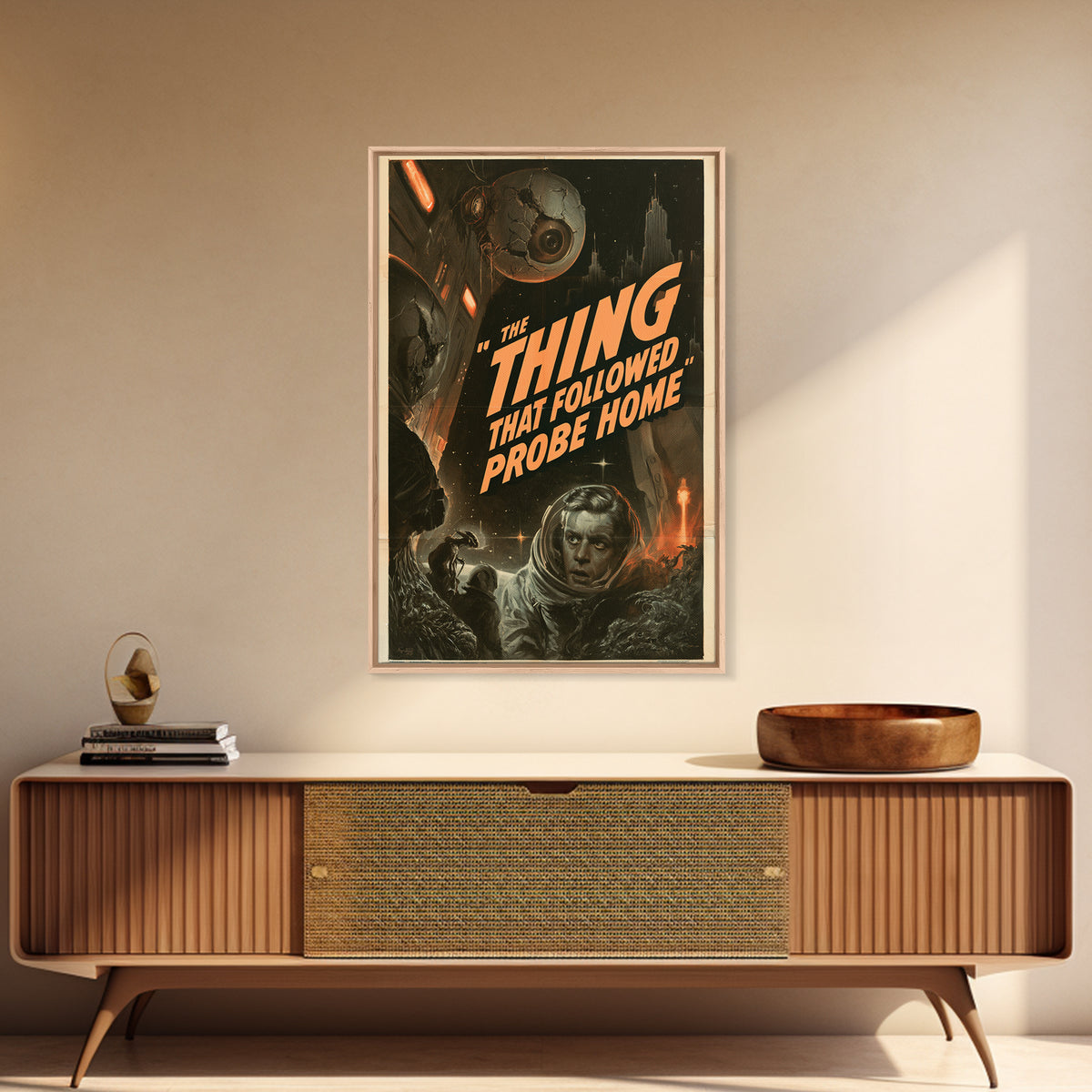 The Thing That Followed The Probe Home, English Language Horror Movie Poster, 1930s Horror Art, Classic Monster Poster, Canvas Print