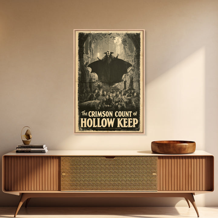The Crimson Count Of Hollow Keep, English Language Horror Movie Poster, 1930s Horror Art, Classic Monster Poster, Framed Canvas Print
