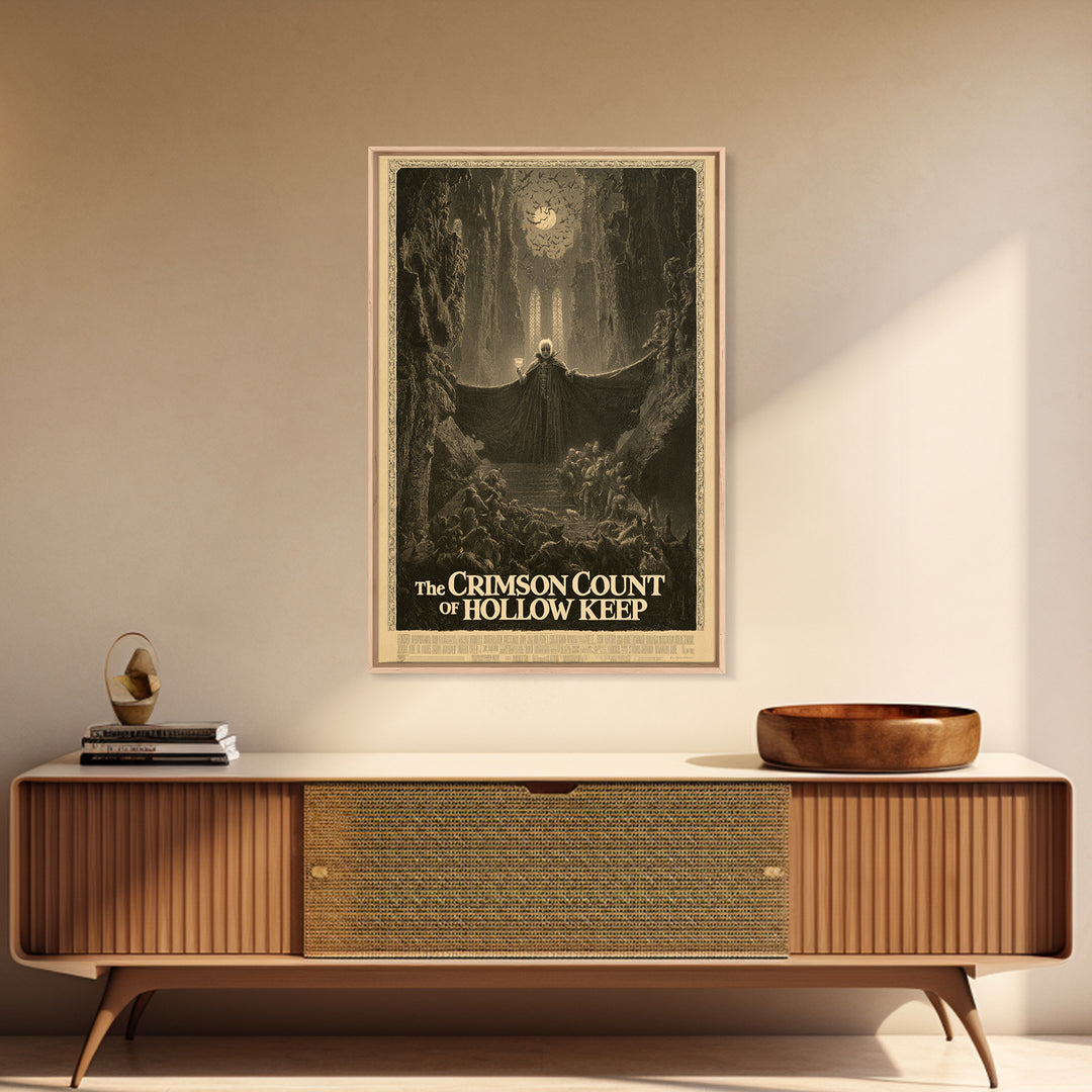 The Crimson Count Of Hollow Keep, English Language Horror Movie Poster, Gothic Engraving Art, Gothic Cinema Wall Art, Canvas Print