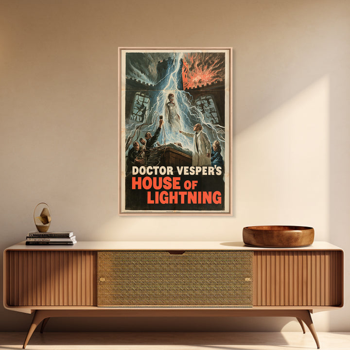 Doctor Vesper'S House Of Lightning, English Language Horror Movie Poster, 1960s Horror Art, Gothic Cinema Wall Art, Canvas Print