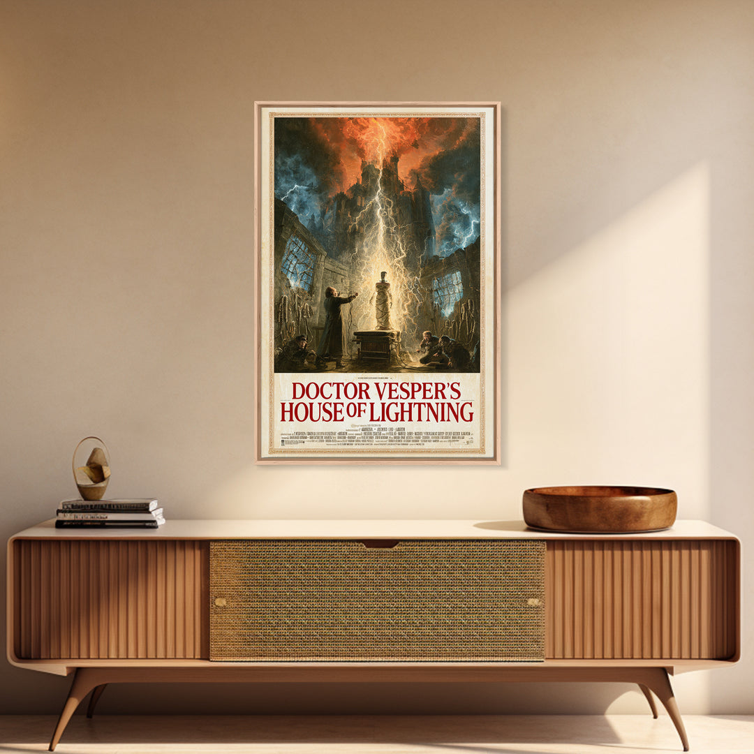 Doctor Vesper'S House Of Lightning, English Language Horror Movie Poster, Apocalyptic Romantic Art, Retro Horror Movie Art, Dark Fantasy Art