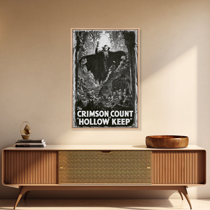The Crimson Count Of Hollow Keep, English Language Horror Movie Poster, 1930s Horror Art, Gothic Cinema Wall Art, Framed Canvas Print
