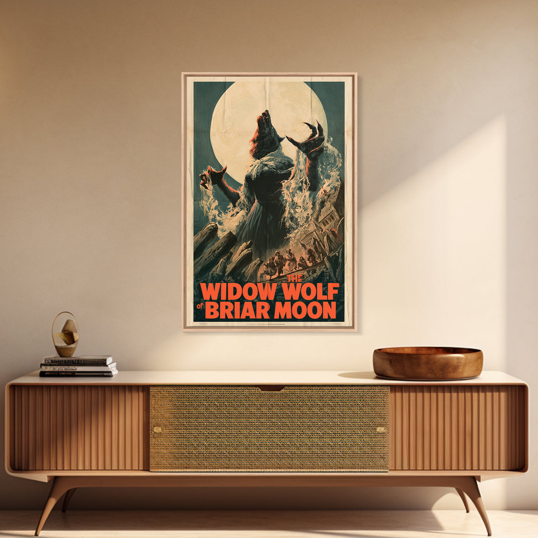 The Widow Wolf Of Briar Moon, English Language Horror Movie Poster, 1970s Horror Art, Retro Horror Movie Art, Framed Canvas Print