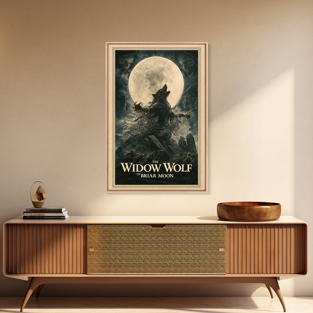 The Widow Wolf Of Briar Moon, English Language Horror Movie Poster, Dark Romantic Horror Art, Classic Monster Poster, Framed Canvas Print