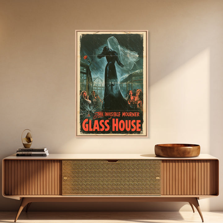 The Invisible Mourner Of Glass House, English Language Horror Movie Poster, 1940s Horror Art, Retro Horror Movie Art, Canvas Print