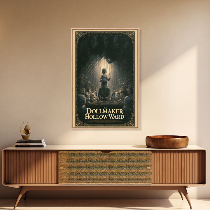 The Dollmaker Of Hollow Ward, English Language Horror Movie Poster, Dark Romantic Horror Art, Retro Horror Movie Art, Framed Canvas Print
