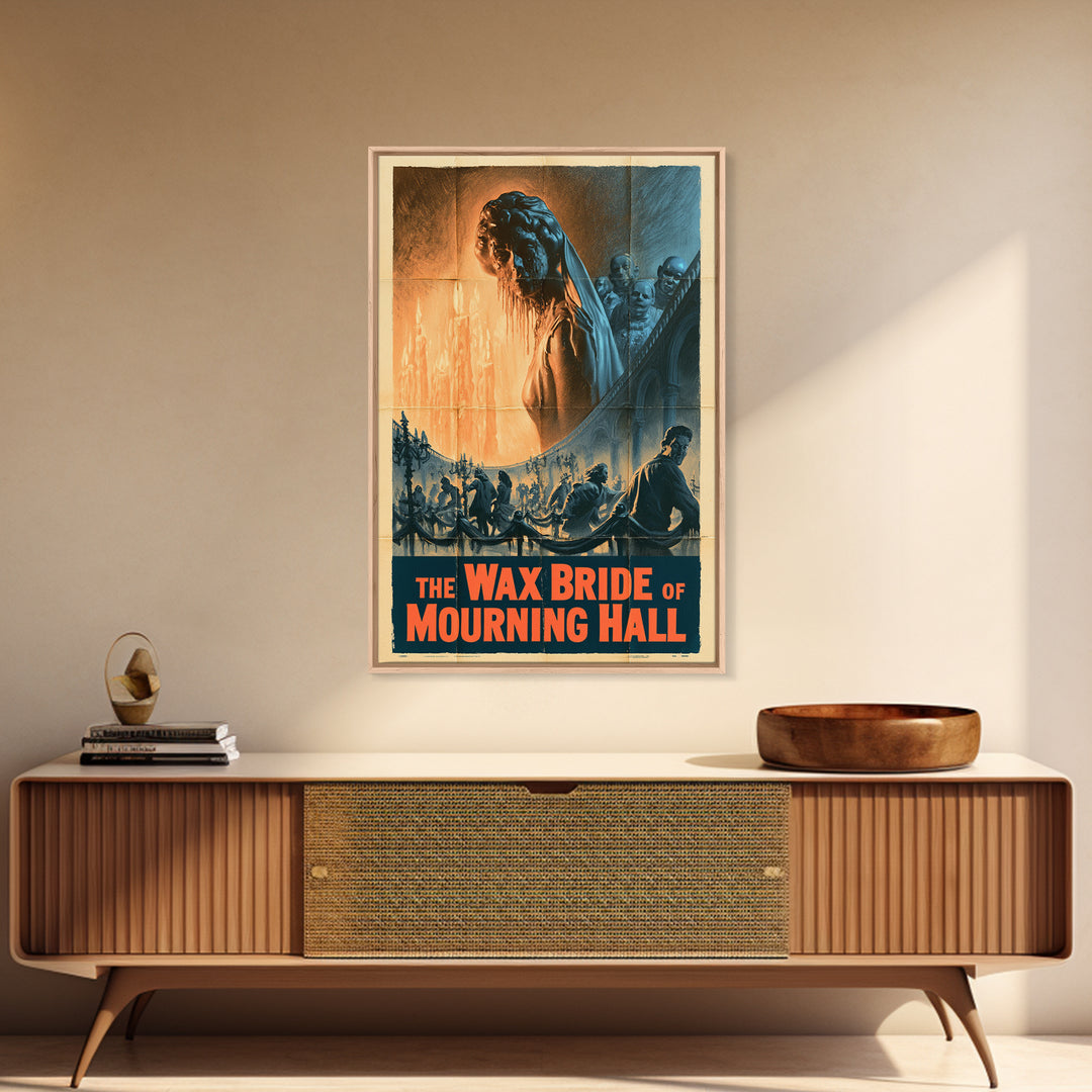 The Wax Bride Of Mourning Hall, English Language Horror Movie Poster, 1950s Horror Art, Classic Monster Poster, Framed Canvas Print