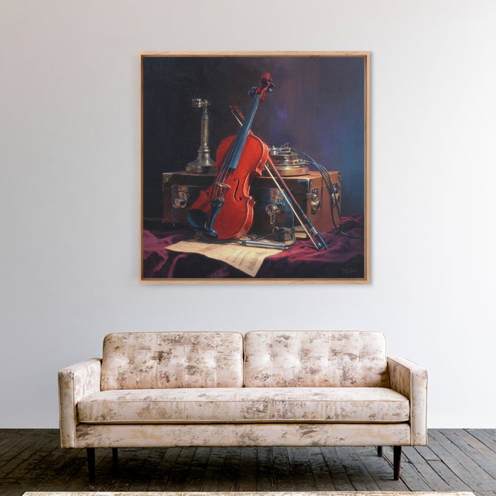 Violin and Bow Framed Canvas Print, Music Studio Art, Digital Download Art, Studio Decor, Watercolor Art, Rhythm, MSA-1x1-16