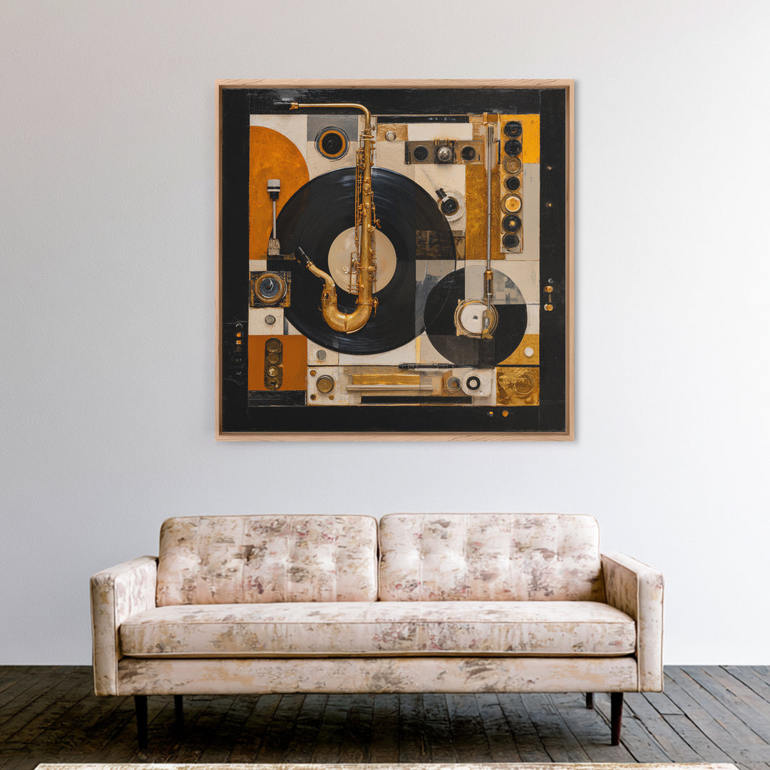 Vinyl Record and Turntable Still Life Framed Canvas Print, Music Studio Art, Digital Download Art, Studio Decor, Rhythm, MSA-1x1-27