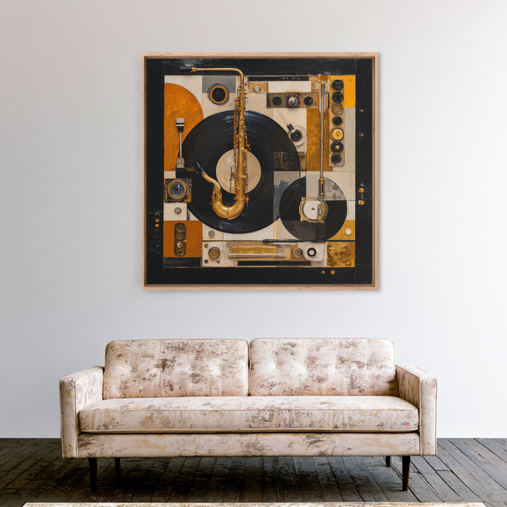 Vinyl Record and Turntable Still Life Framed Canvas Print, Music Studio Art, Digital Download Art, Studio Decor, Rhythm, MSA-1x1-27