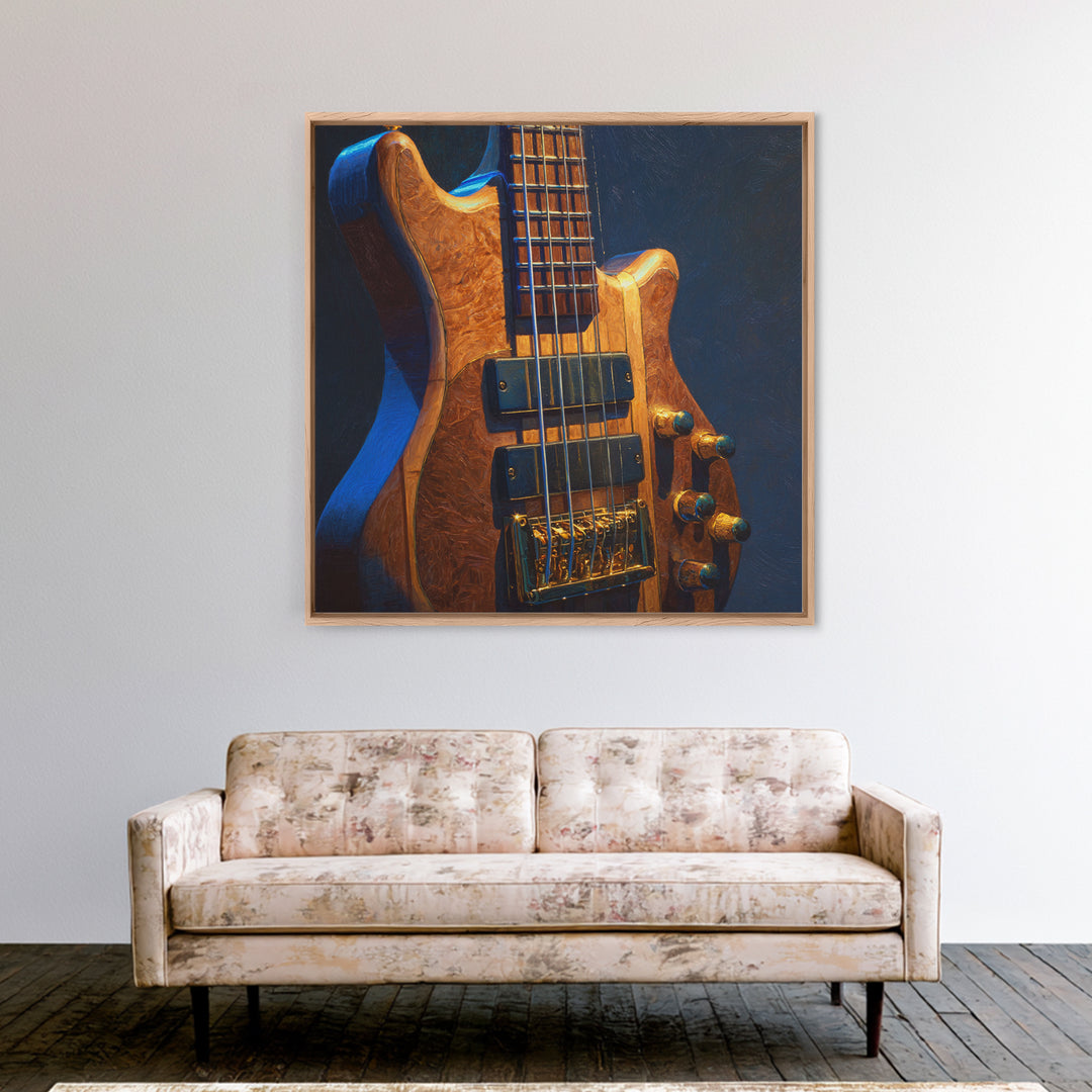 Bass Guitar Closeup Framed Canvas Print, Music Studio Art, Music Lover, Studio Decor, Oil Painting, Rhythm, Minimalist Decor, MSA-1x1-37
