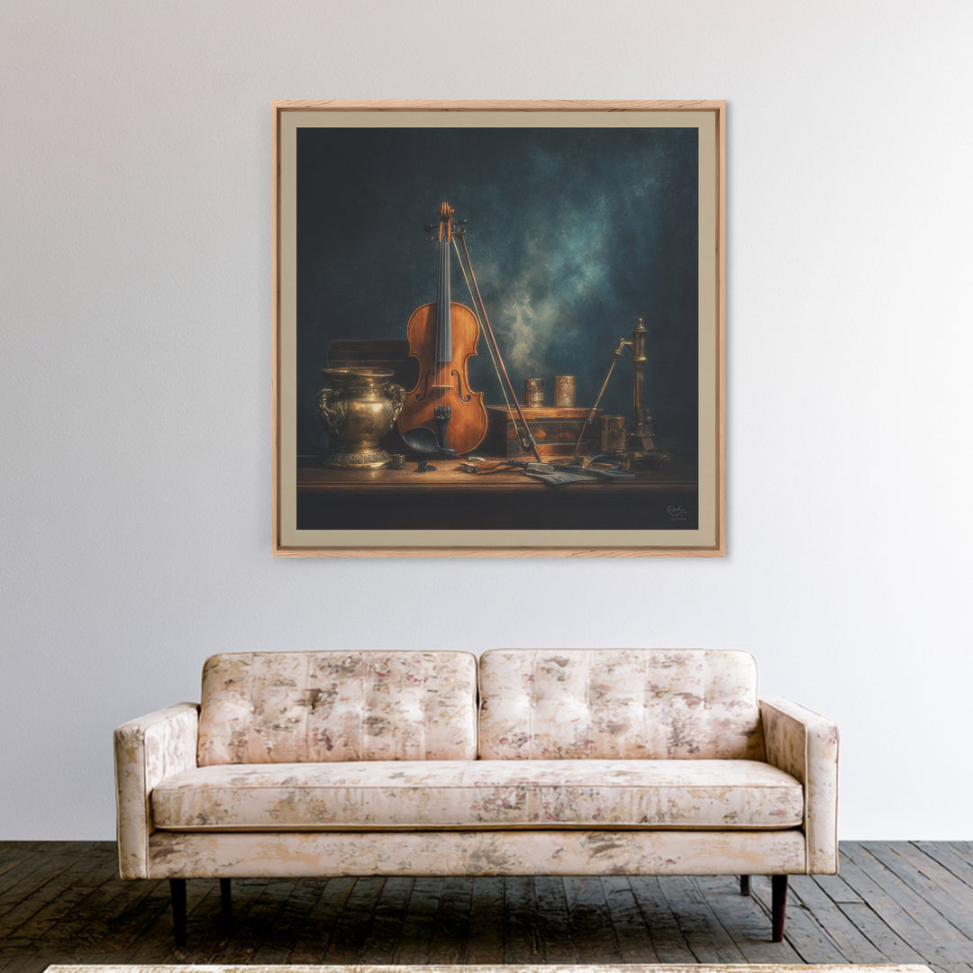 Violin and Bow Framed Canvas Print, Music Studio Art, Art Print, Studio Decor, Rhythm, Digital Wall Art, Printable Art, MSA-1x1-40