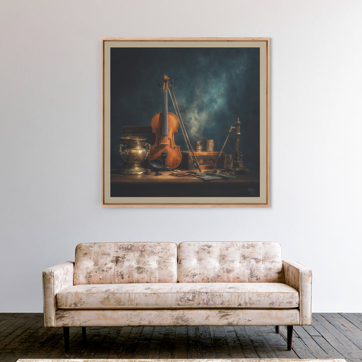 Violin and Bow Framed Canvas Print, Music Studio Art, Art Print, Studio Decor, Rhythm, Digital Wall Art, Printable Art, MSA-1x1-40