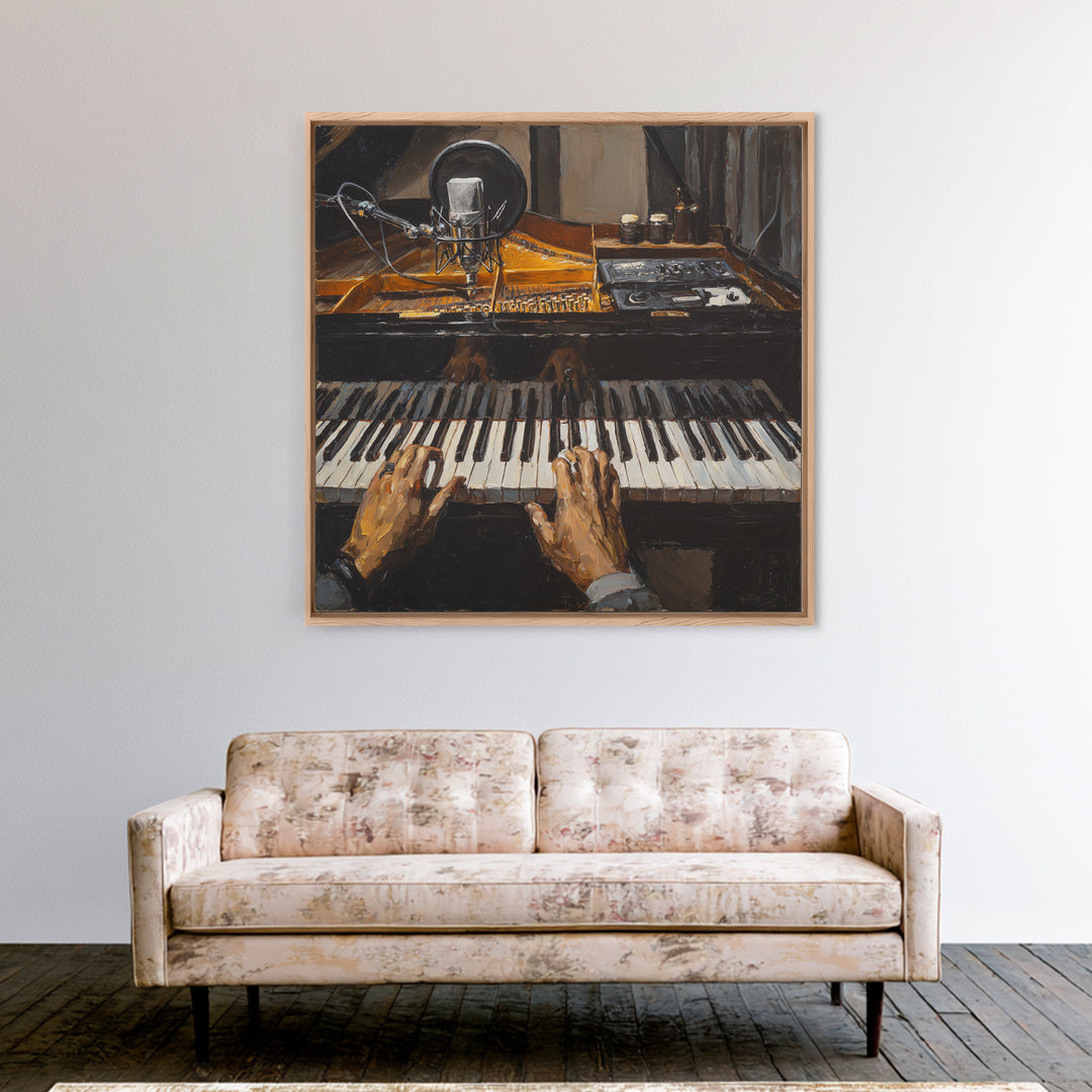 Piano Keys with Hands in Cinematic Shadow Canvas Print, Music Studio Art, Music Lover Gift, Studio Decor, Fine Art, Rhythm, MSA-1x1-5