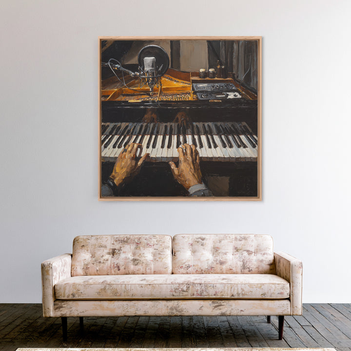 Piano Keys with Hands in Cinematic Shadow Canvas Print, Music Studio Art, Music Lover Gift, Studio Decor, Fine Art, Rhythm, MSA-1x1-5