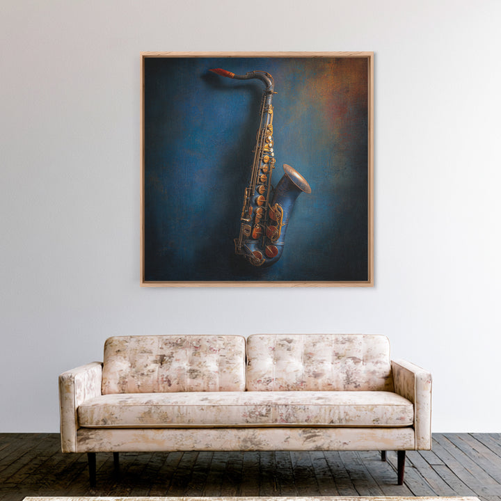 Jazz Saxophone with Smoky Blue Background Canvas Print, Music Studio Art, Personalized Art, Studio Decor, Fine Art, Rhythm, MSA-1x1-50