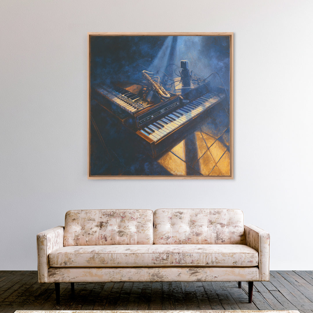 Piano Keys with Hands in Cinematic Shadow Framed Canvas Print, Music Studio Art, Fine Art Print, Studio Decor, Fine Art, Rhythm, MSA-1x1-53