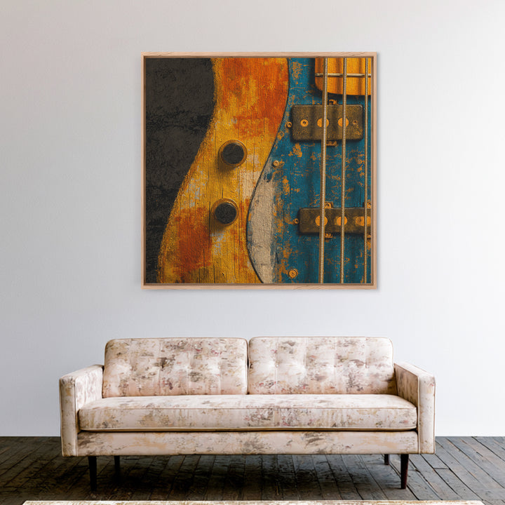 Bass Guitar Closeup Framed Canvas Print, Music Studio Art, Music Lover, Studio Decor, Oil Painting, Rhythm, Minimalist Decor, MSA-1x1-61
