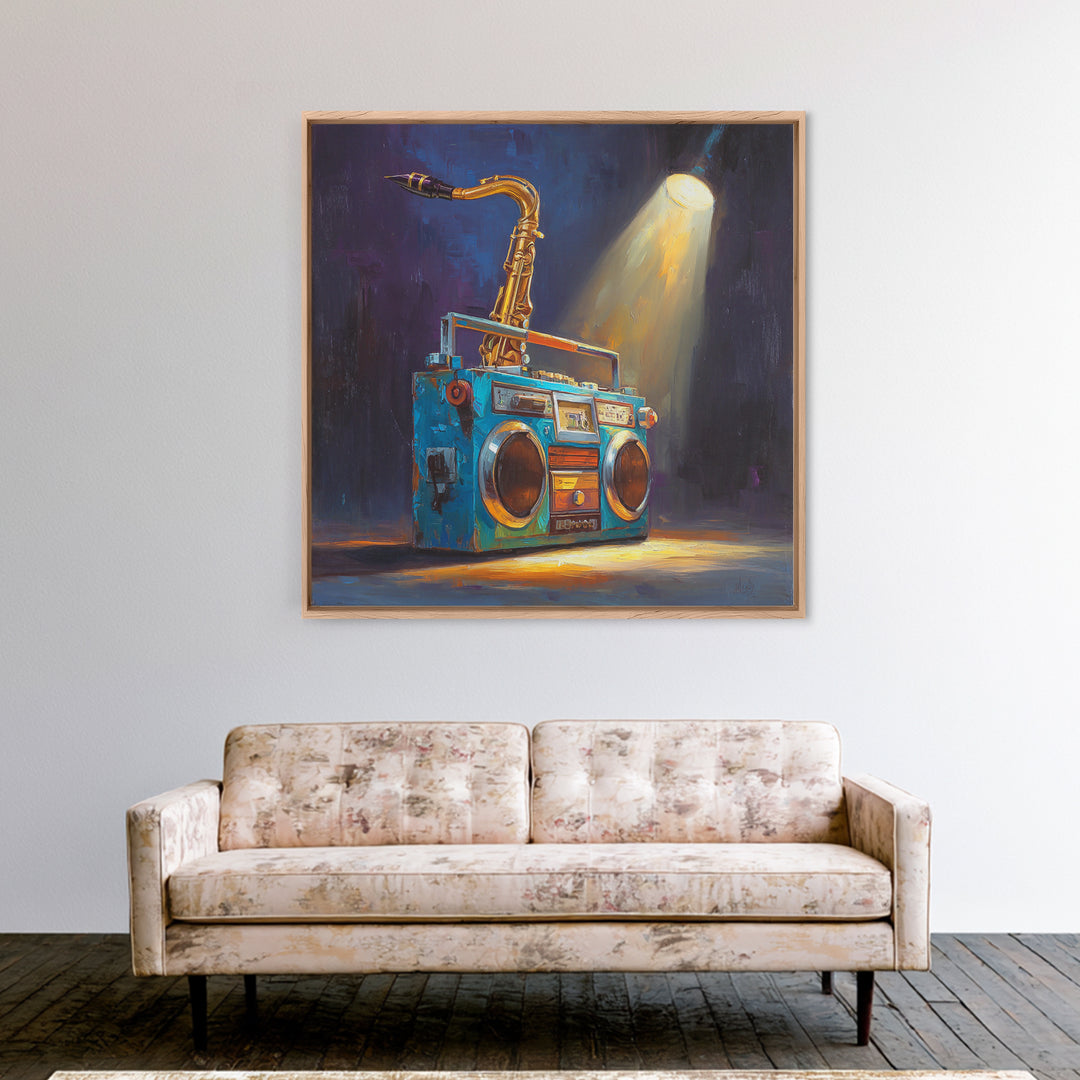 Hip Hop Boombox Framed Canvas Print, Music Studio Art, Gallery Decor, Studio Decor, Fine Art, Rhythm, Contemporary Art, MSA-1x1-65