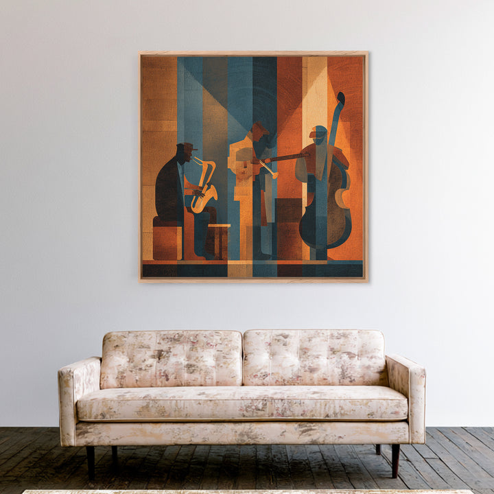 Jazz Quartet Silhouettes Framed Canvas Print, Music Studio Art, Travel Wall Art, Studio Decor, Fine Art, Rhythm, Boho Decor, MSA-1x1-70