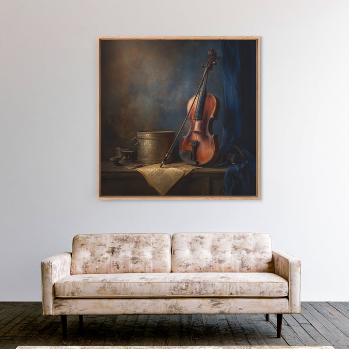 Violin and Bow Framed Canvas Print, Music Studio Art, Textured Painting, Studio Decor, Fine Art, Rhythm, Custom Painting, MSA-1x1-88