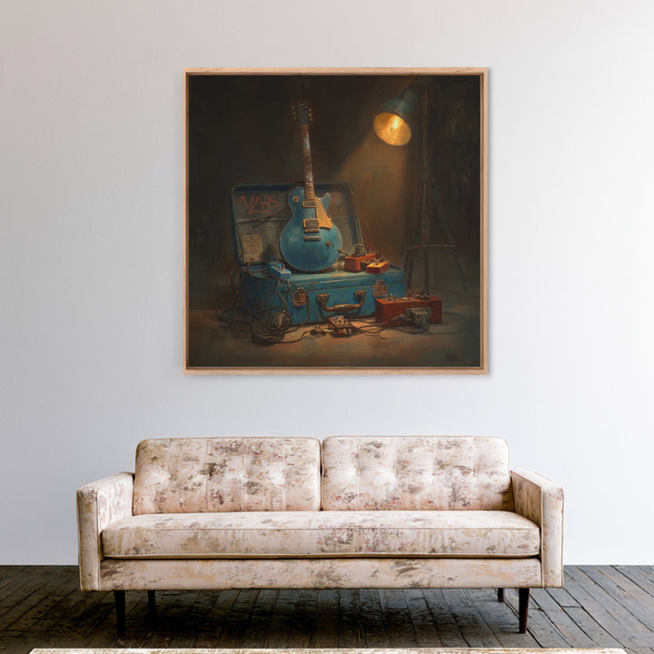 Electric Guitar Pedals and Cables Graphic Art Framed Canvas Print, Music Studio Art, Luxury Decor, Studio Decor, Oil Painting, MSA-1x1-93