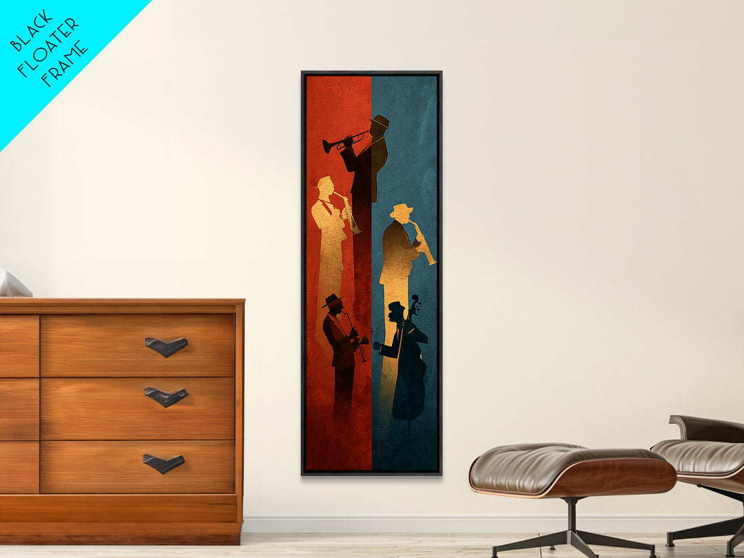 Jazz Quartet Silhouettes Canvas Print, Music Studio Art, Commission Painting, Studio Decor, Fine Art, Rhythm, Neutral Decor, MSA-1x3-10