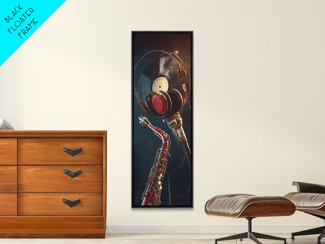 Headphones Around a Glowing Record Canvas Print, Music Studio Art, Music, Studio Decor, Fine Art, Rhythm, Digital Download Art, MSA-1x3-23
