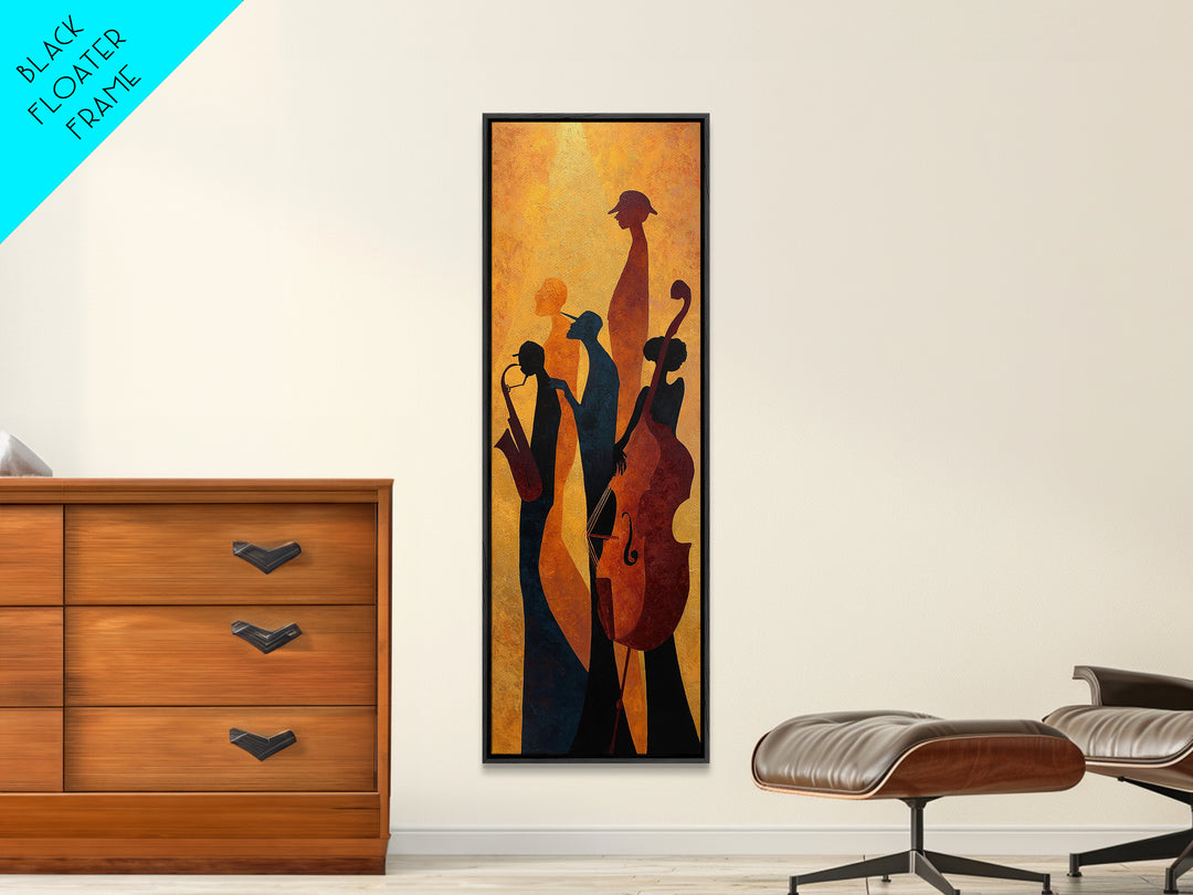 Jazz Quartet Silhouettes Framed Canvas Print, Music Studio Art, Paul Mccartney, Studio Decor, Watercolor Art, Rhythm, MSA-1x3-34