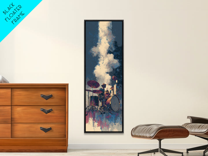 Drum Kit Silhouette Canvas Print, Music Studio Art, Music Gift, Studio Decor, Fine Art, Rhythm, Room Decor, Textured Painting, MSA-1x3-42