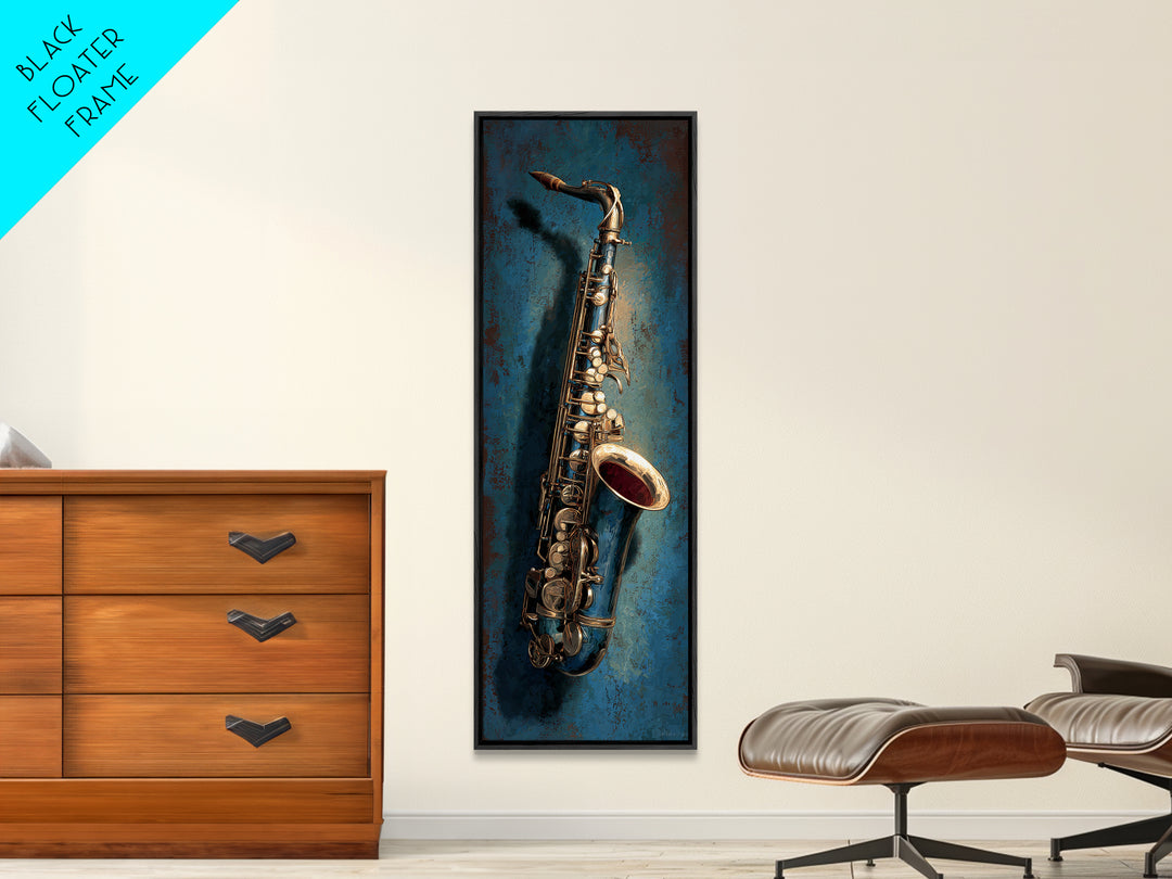 Jazz Saxophone with Smoky Blue Background Canvas Print, Music Studio Art, Luxury Decor, Studio Decor, Fine Art, Rhythm, MSA-1x3-86