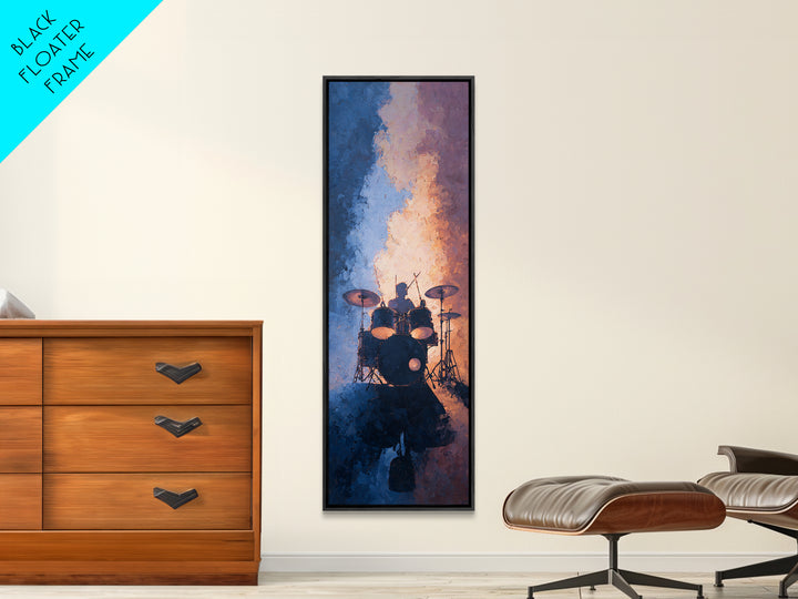 Drum Kit Silhouette Canvas Print, Music Studio Art, Studio Decor, Oil Painting, Rhythm, Digital Wall Art, Printable Art, MSA-1x3-90