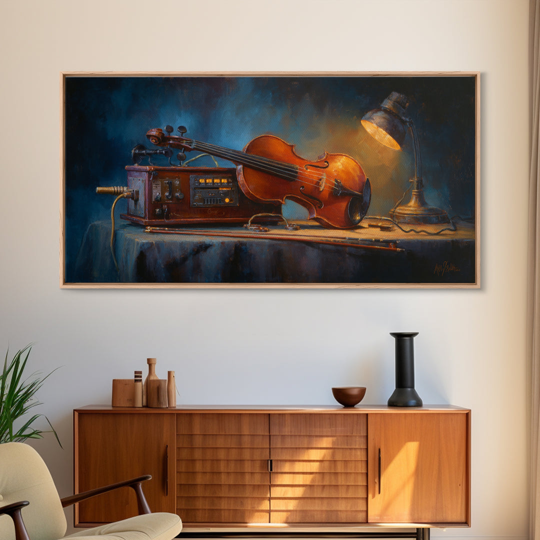 Violin and Bow Framed Canvas Print, Music Studio Art, Art Print, Studio Decor, Rhythm, Digital Wall Art, Printable Art, MSA-2x1-12