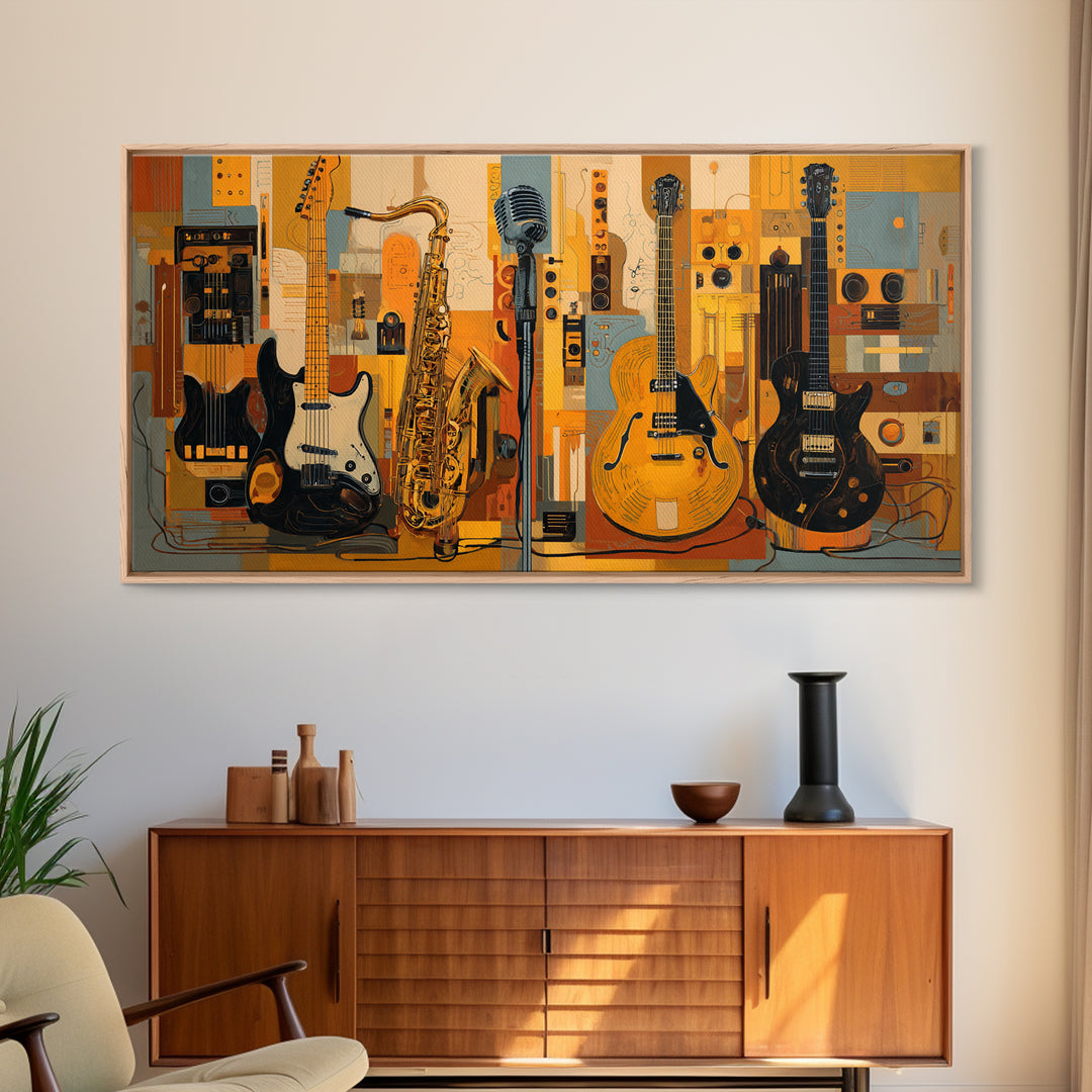 Electric Guitar Pedals and Cables Graphic Art Canvas Print, Music Studio Art, Contemporary Art, Studio Decor, Fine Art, Rhythm, MSA-2x1-17