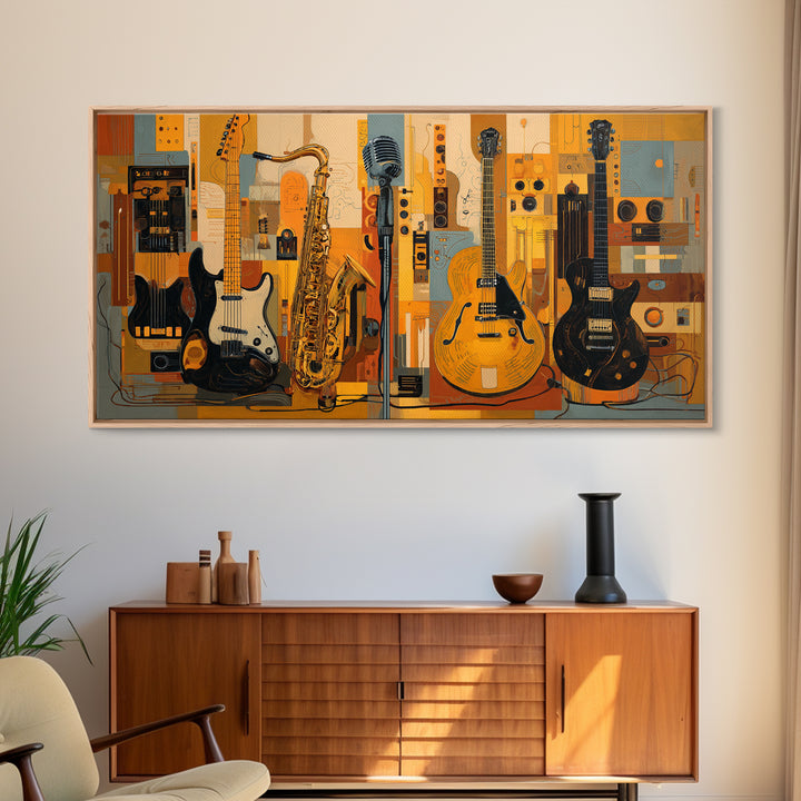 Electric Guitar Pedals and Cables Graphic Art Canvas Print, Music Studio Art, Contemporary Art, Studio Decor, Fine Art, Rhythm, MSA-2x1-17