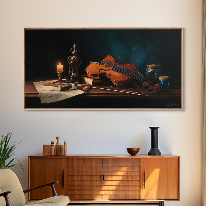 Violin and Bow Canvas Print, Music Studio Art, Wall Art, Studio Decor, Watercolor Art, Rhythm, Trendy Wall Art, Music Wall Art, MSA-2x1-36