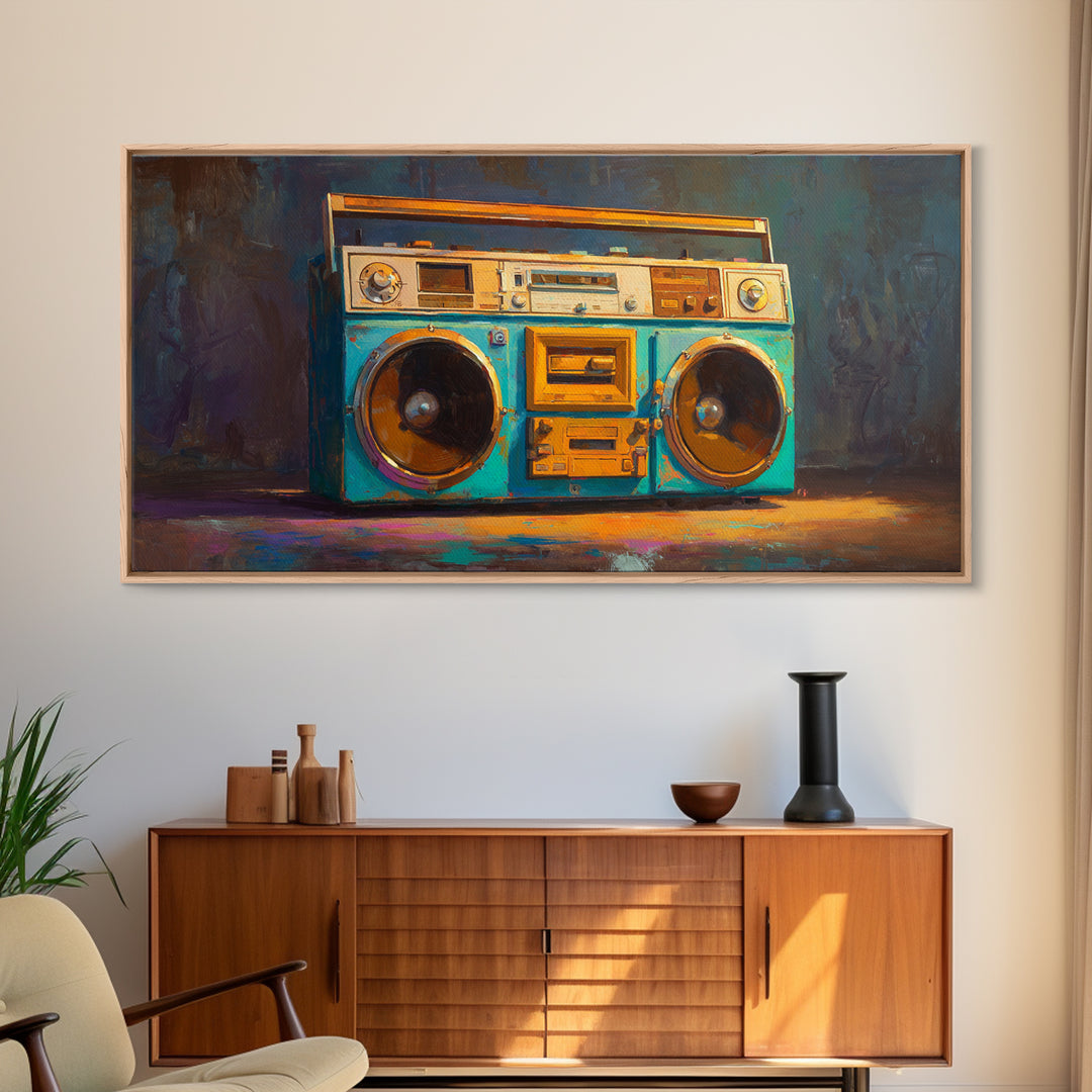 Hip Hop Boombox Framed Canvas Print, Music Studio Art, Minimalist Decor, Studio Decor, Fine Art, Rhythm, Scripture Wall Art, MSA-2x1-37