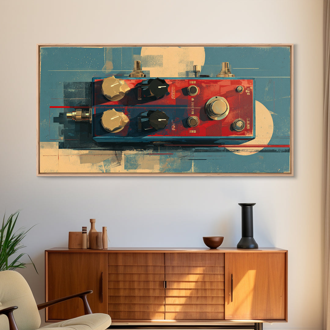 Electric Guitar Pedals and Cables Graphic Art Canvas Print, Music Studio Art, Contemporary Art, Studio Decor, Fine Art, Rhythm, MSA-2x1-41