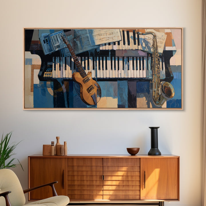 Piano Keys with Hands in Cinematic Shadow Canvas Print, Music Studio Art, Digital Wall Art, Studio Decor, Fine Art, Rhythm, MSA-2x1-49