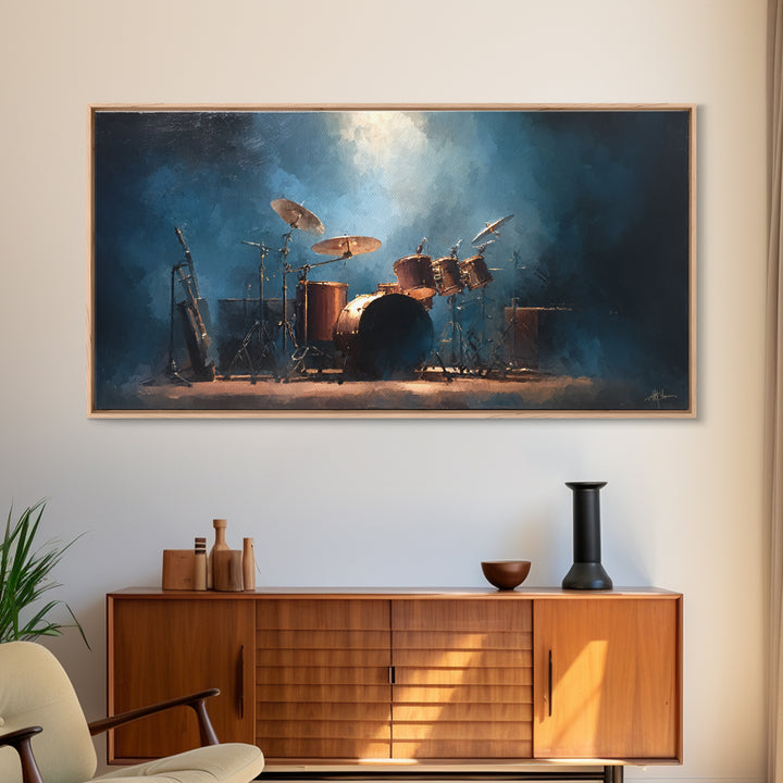 Drum Kit Silhouette Framed Canvas Print, Music Studio Art, Minimalist Decor, Studio Decor, Fine Art, Rhythm, Scripture Wall Art, MSA-2x1-50