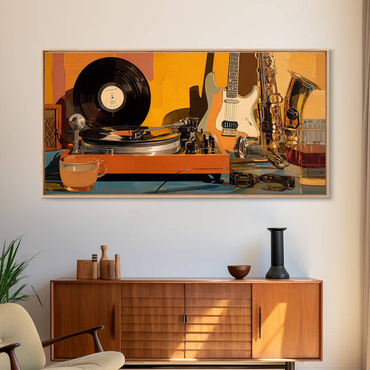 Vinyl Record and Turntable Still Life Canvas Print, Music Studio Art, Travel Wall Art, Studio Decor, Abstract Art, Rhythm, MSA-2x1-71