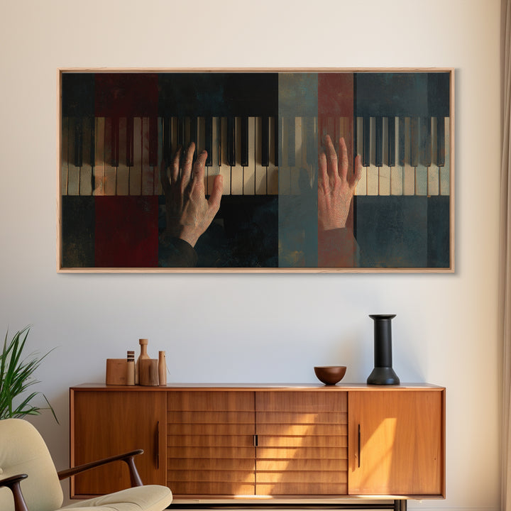 Piano Keys with Hands in Cinematic Shadow Canvas Print, Music Studio Art, Digital Wall Art, Studio Decor, Fine Art, Rhythm, MSA-2x1-73