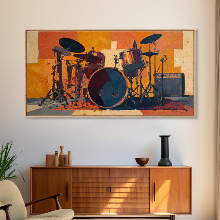 Drum Kit Silhouette Canvas Print, Music Studio Art, Studio Decor, Watercolor Art, Rhythm, Painting from Photo, MSA-2x1-74