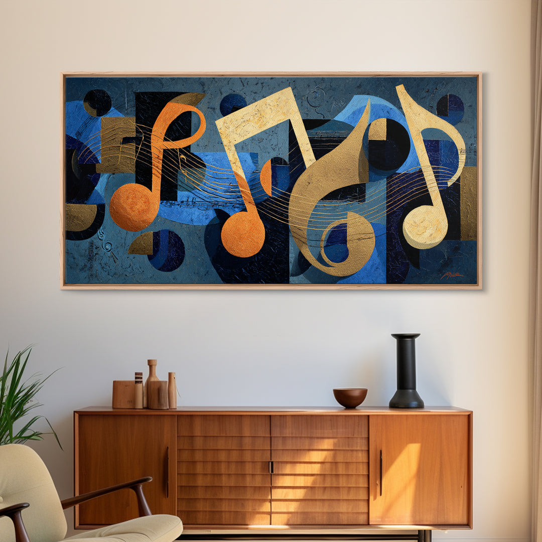 Musical Notes as Abstract Floating Shapes Without Canvas Print, Music Studio Art, Painting from Photo, Studio Decor, Rhythm, MSA-2x1-80