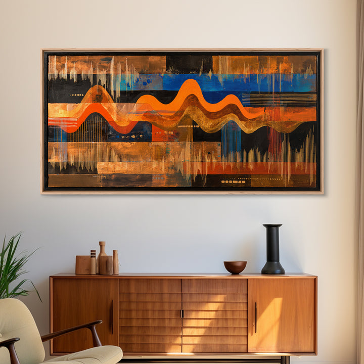Abstract Sound Wave Framed Canvas Print, Music Studio Art, Music Art, Studio Decor, Rhythm, Modern Decor, Fine Art Print, MSA-2x1-96