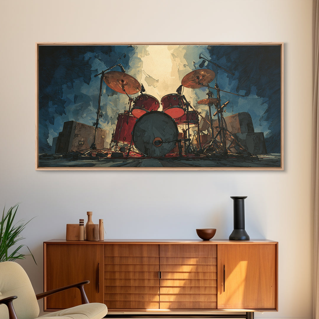 Drum Kit Silhouette Canvas Print, Music Studio Art, Studio Decor, Watercolor Art, Rhythm, Painting from Photo, MSA-2x1-98