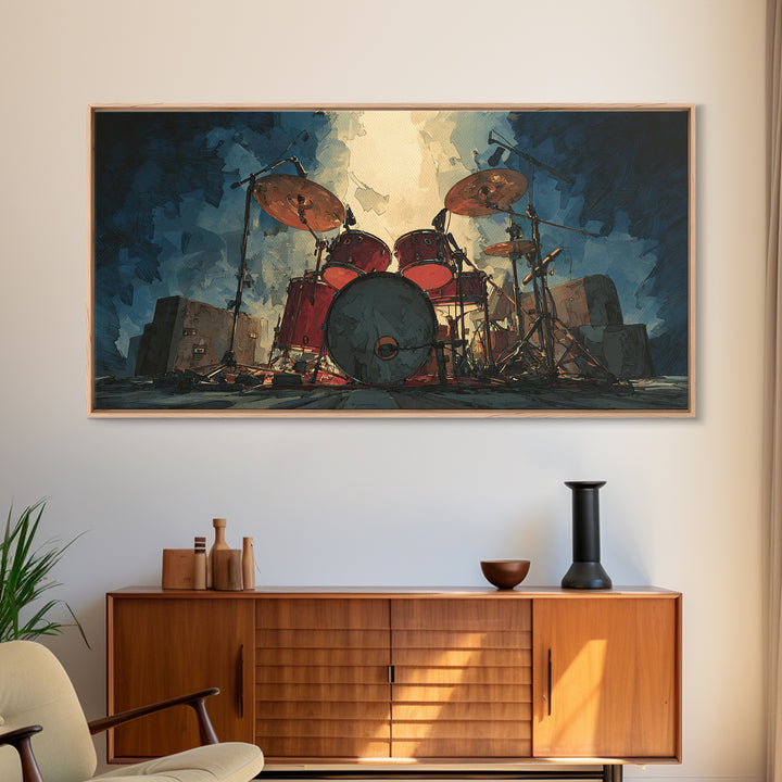 Drum Kit Silhouette Canvas Print, Music Studio Art, Studio Decor, Watercolor Art, Rhythm, Painting from Photo, MSA-2x1-98