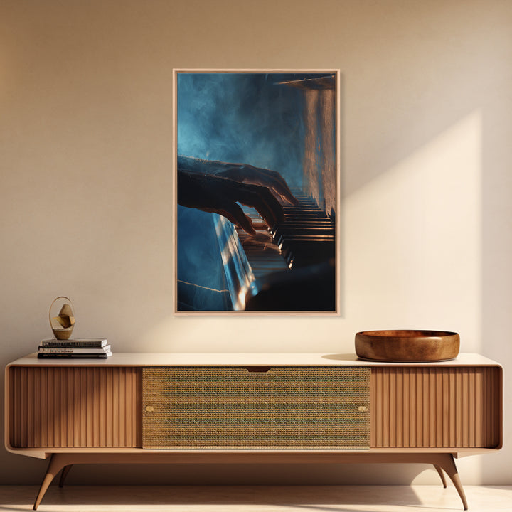 Piano Keys with Hands in Cinematic Shadow Framed Canvas Print, Music Studio Art, Music, Studio Decor, Fine Art, Rhythm, MSA-2x3-13