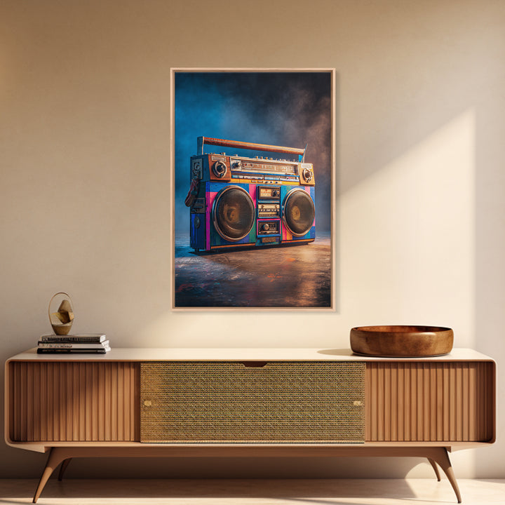 Hip Hop Boombox Framed Canvas Print, Music Studio Art, Wall Art, Studio Decor, Rhythm, Trendy Wall Art, Music Wall Art, MSA-2x3-25