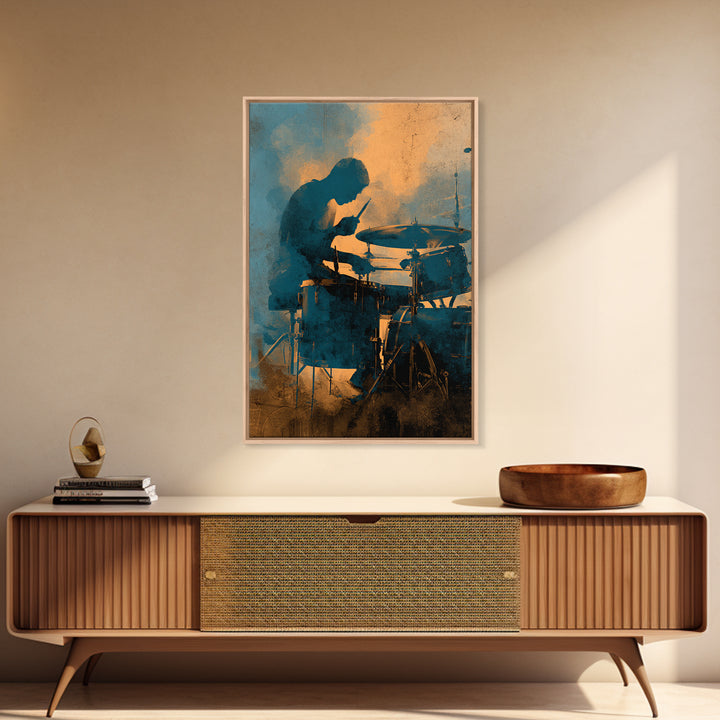 Drum Kit Silhouette Framed Canvas Print, Music Studio Art, Wall Art, Studio Decor, Fine Art, Rhythm, Trendy Wall Art, MSA-2x3-38